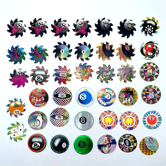 POG 8 Ball 41 Pieces Vintage Milkcaps Foils Slims Blades 90's Bundle Eight Ball - Picture 1 of 4